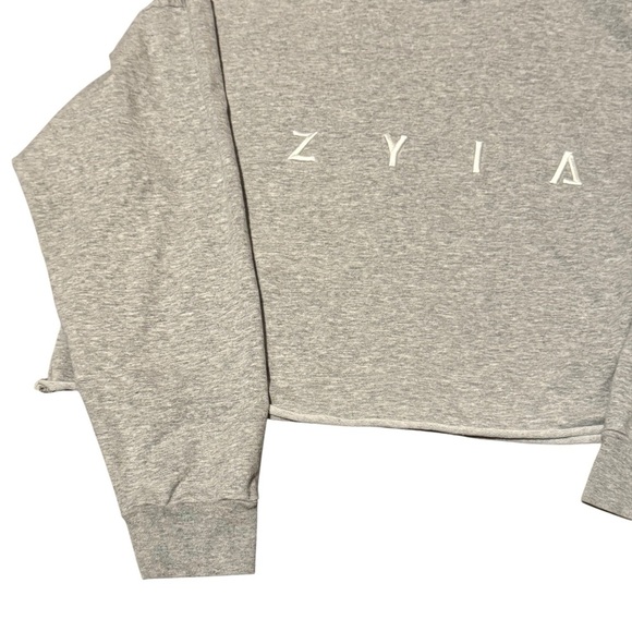 ZYIA Heather Gray Raw Hem Cropped Hoodie Size Small NO DRAWSTRING - Picture 4 of 6
